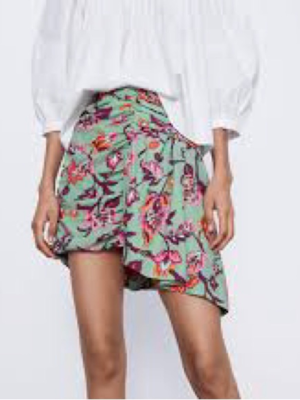 Zara Mint Floral Asymmetric Ruffle Skirt